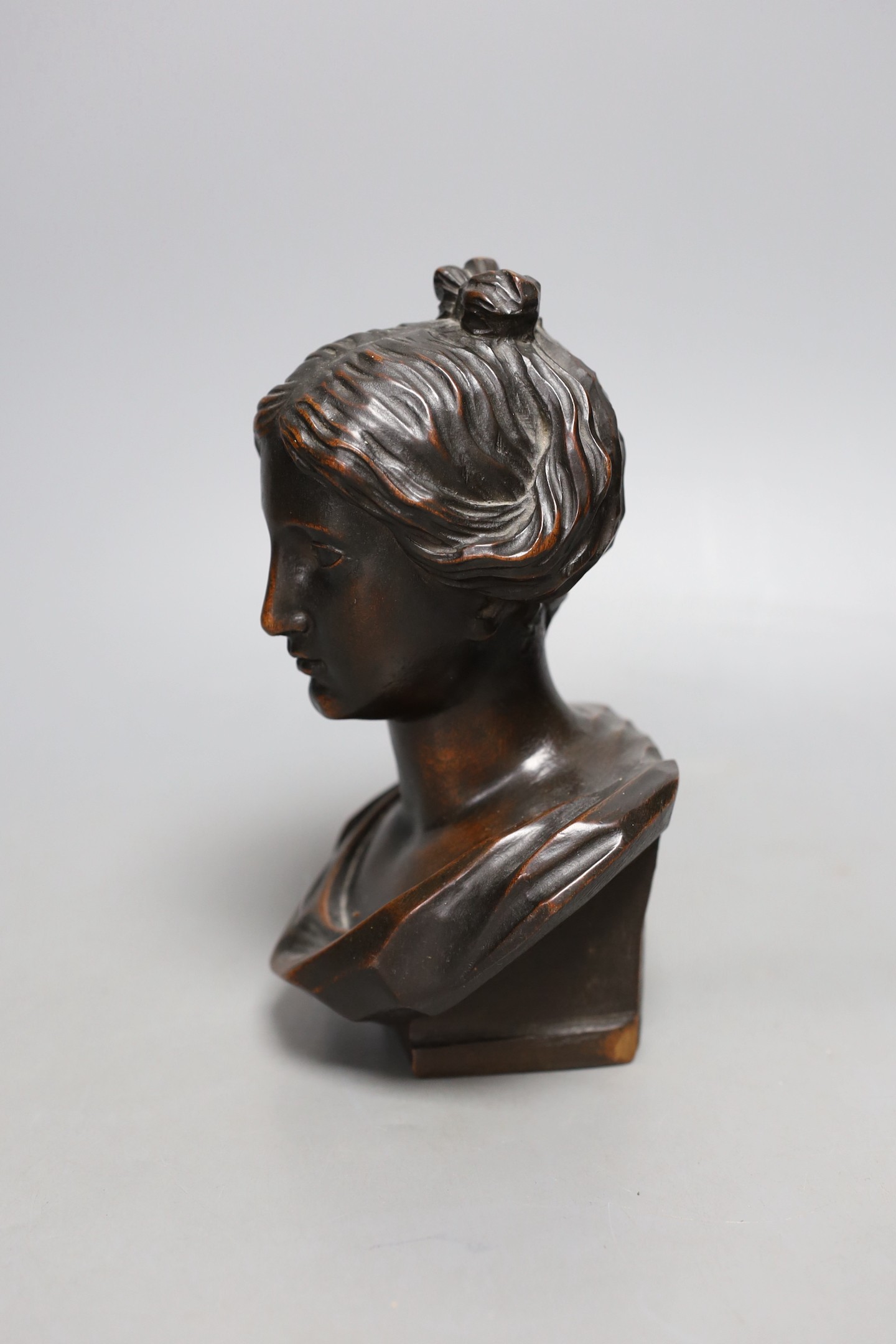 A 19th century walnut bust of a Greek goddess - 20cm high